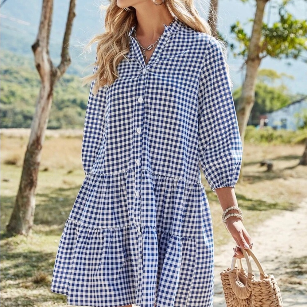 Gingham ruffle hem dress